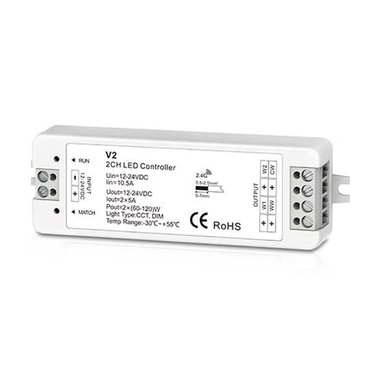 DC12-24V 2CH 5A Constant Voltage RF 2.4G Receiver V2 For LED Strip Light